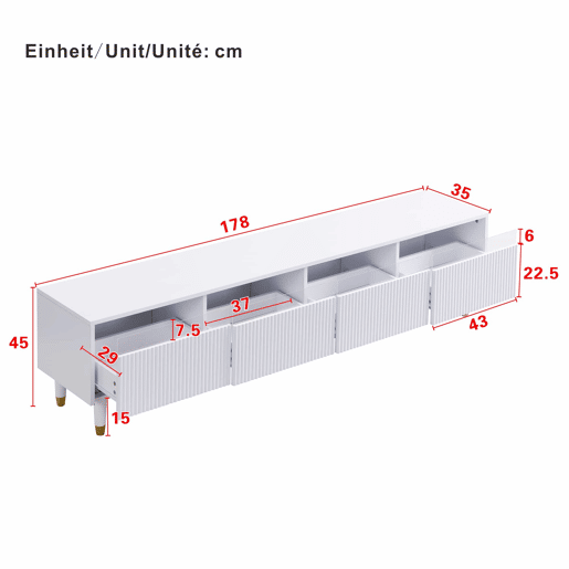 Móvel de TV moderno 178 cm - Design minimalista, grande capacidade, 4 gavetas, MDF e acrílico - Branco