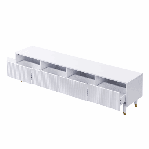 Móvel de TV moderno 178 cm - Design minimalista, grande capacidade, 4 gavetas, MDF e acrílico - Branco