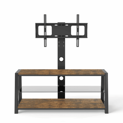 Móvel para TV 125 x 116 x 42 cm - Suporte para TV ajustável, vidro preto, giratório, montagem na parede - Castanho