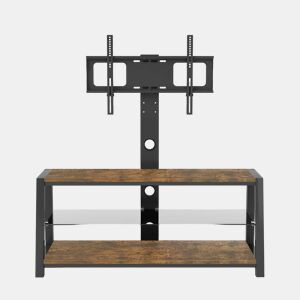 Móvel para TV 125 x 116 x 42 cm - Suporte para TV ajustável, vidro preto, giratório, montagem na parede - Castanho