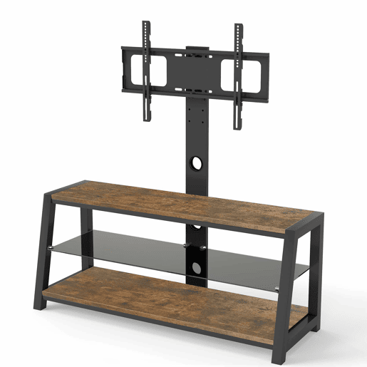 Móvel para TV 125 x 116 x 42 cm - Suporte para TV ajustável, vidro preto, giratório, montagem na parede - Castanho