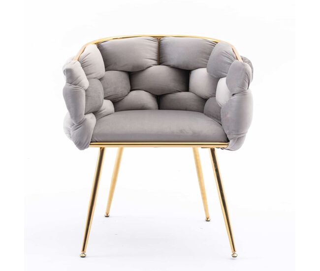 Sillón de 58x59x75 cm - diseño moderno con estructura metálica, silla auxiliar de lujo para dormitorio, salón y comedor - gris