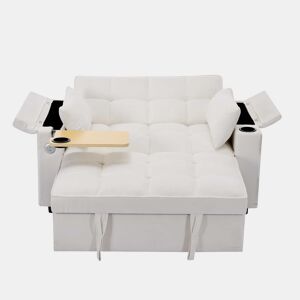 Sofá-cama 140,5 x 74 x 82 cm - 3 em 1, com encosto ajustável, USB, mesa oculta, porta-copos - Bege