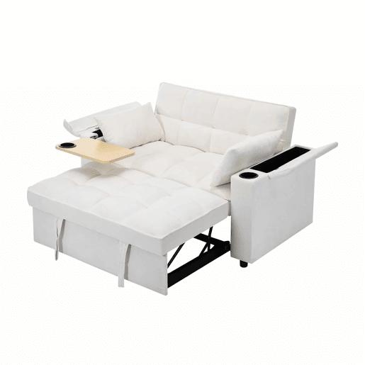 Sofá-cama 140,5 x 74 x 82 cm - 3 em 1, com encosto ajustável, USB, mesa oculta, porta-copos - Bege