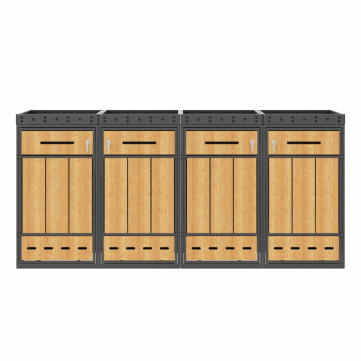 Móvel para contentores de lixo com capacidade para 4 cubos de 120-240 L u2013 com teto para plantas, armário exterior para lixo, estrutura resistente u2013 cinzento e madeira Móvel para contentores de lixo com capacidade para 4 cubos de 120-240 L u2013 com teto para plantas, armário exterior para lixo, estrutura resistente u2013 cinzento e madeira