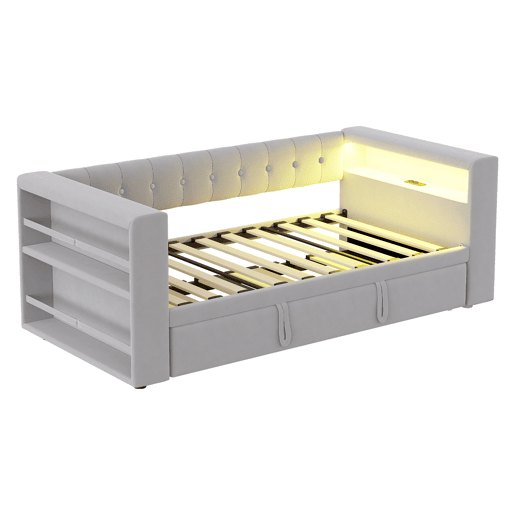 Sofá-cama, 90 x 200 cm - Com cama extraível, 2 portas USB, com estrado - Branco