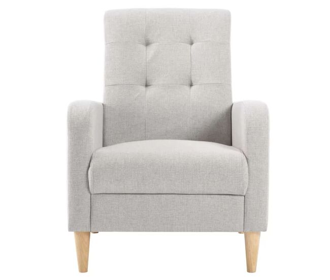 Sillón 54x61x90,5 cm - estilo nórdico, asiento individual, silla lounge para dormitorio - gris claro