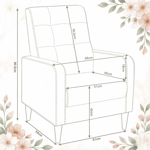 Poltrona 54 x 61 x 90,5 cm - Estilo nĂ³rdico, assento individual, cadeira de estar para o quarto - Cinza claro Poltrona 54 x 61 x 90,5 cm - Estilo nĂ³rdico, assento individual, cadeira de estar para o quarto - Cinza claro