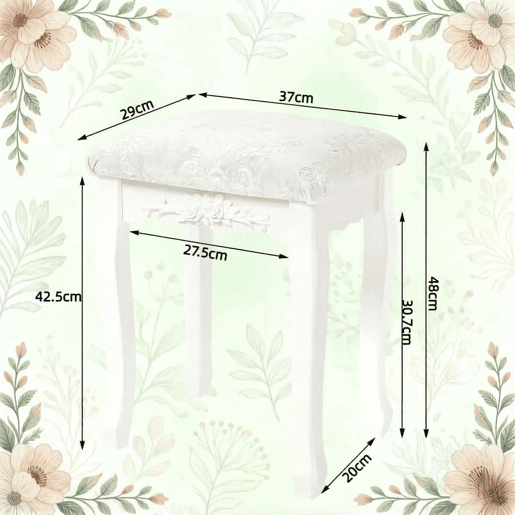 Banco de toucador 37 x 30 x 50 cm u2014 design vintage almofadado para quarto u2014 branco creme