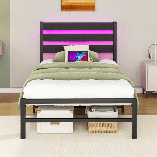 Cama multifuncional 90180x190 cm - com iluminação LED, tomadas e grande espaço de armazenamento - Cinza claro
