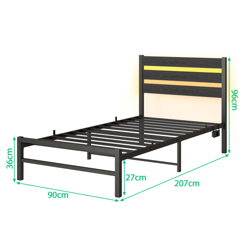 Cama multifuncional 90180x190 cm - com iluminação LED, tomadas e grande espaço de armazenamento - Cinza claro