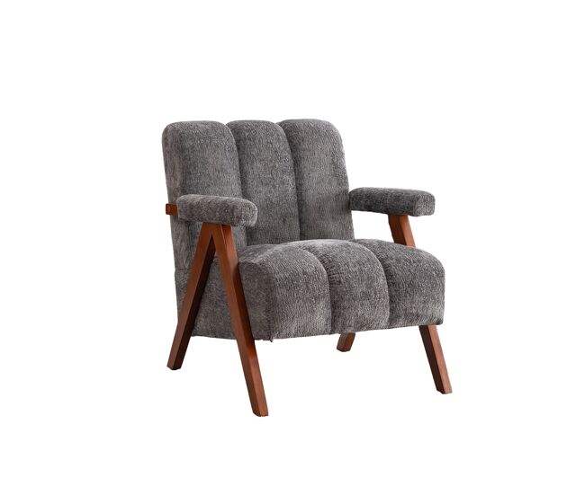 Sillón auxiliar 77x68,5x77 cm - diseño bouclé con marco de madera y reposabrazos para salón y dormitorio - gris