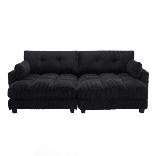 Sofá de 2 lugares - modular com 2 almofadas, 4 porta-copos, bolsos laterais e portas USB - preto
