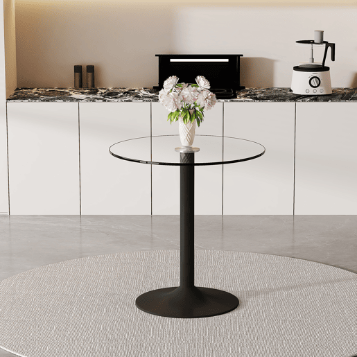 Mesa de bar redonda de 89 cm - Moderna, minimalista, vidro temperado - Preto, transparente Mesa de bar redonda de 89 cm - Moderna, minimalista, vidro temperado - Preto, transparente