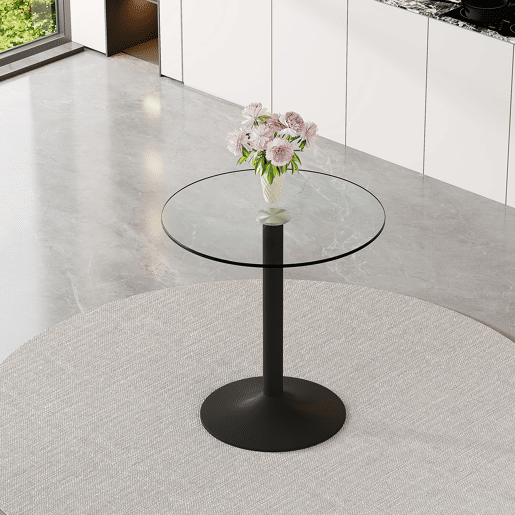 Mesa de bar redonda de 89 cm - Moderna, minimalista, vidro temperado - Preto, transparente Mesa de bar redonda de 89 cm - Moderna, minimalista, vidro temperado - Preto, transparente