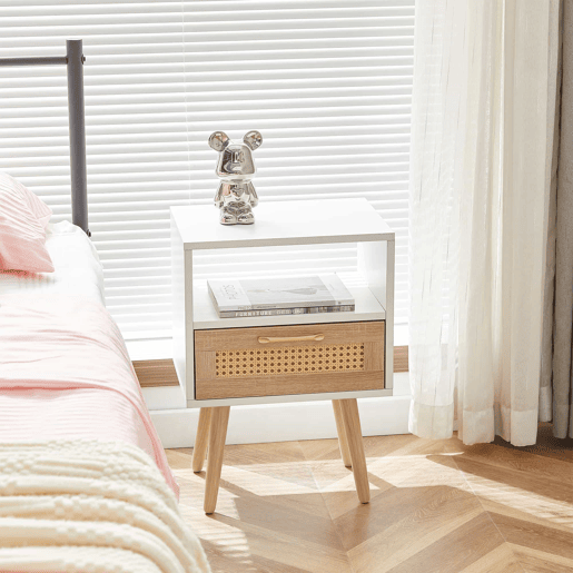 Mesa auxiliar 55 x 40 x 30 cm u2013 com gaveta e pés em madeira maciça, moderna para a sala de estar e o quarto u2013 branca e natural Mesa auxiliar 55 x 40 x 30 cm u2013 com gaveta e pés em madeira maciça, moderna para a sala de estar e o quarto u2013 branca e natural