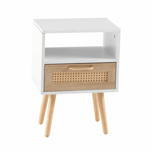 Mesa auxiliar 55 x 40 x 30 cm u2013 com gaveta e pés em madeira maciça, moderna para a sala de estar e o quarto u2013 branca e natural Mesa auxiliar 55 x 40 x 30 cm u2013 com gaveta e pés em madeira maciça, moderna para a sala de estar e o quarto u2013 branca e natural