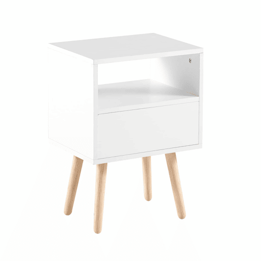 Mesa auxiliar 55 x 40 x 30 cm u2013 com gaveta e pés em madeira maciça, moderna para a sala de estar e o quarto u2013 branca e natural Mesa auxiliar 55 x 40 x 30 cm u2013 com gaveta e pés em madeira maciça, moderna para a sala de estar e o quarto u2013 branca e natural