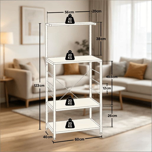 Estante de cozinha 60x40x123 cm u2014 com suporte para micro-ondas, organizador de arrumação e suporte para plantas u2014 branco e carvalho claro Estante de cozinha 60x40x123 cm u2014 com suporte para micro-ondas, organizador de arrumação e suporte para plantas u2014 branco e carvalho claro