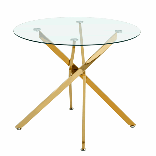 Mesa de jantar 80x80x76 cm - Vidro temperado, estilo minimalista moderno - Dourado Mesa de jantar 80x80x76 cm - Vidro temperado, estilo minimalista moderno - Dourado