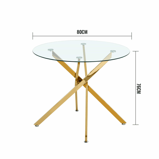 Mesa de jantar 80x80x76 cm - Vidro temperado, estilo minimalista moderno - Dourado Mesa de jantar 80x80x76 cm - Vidro temperado, estilo minimalista moderno - Dourado