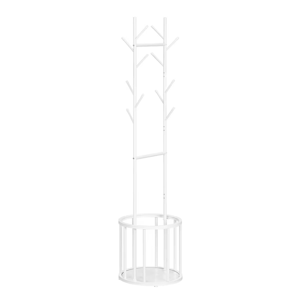 Perchero de pie 41x41x175 cm - diseño en forma de árbol con cesta de almacenamiento, perchero independiente - blanco