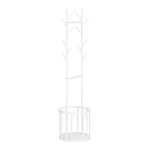 Cabo de roupa de pé 41x41x175 cm - Design em forma de árvore com cesto de arrumação, cabo de roupa independente - Branco