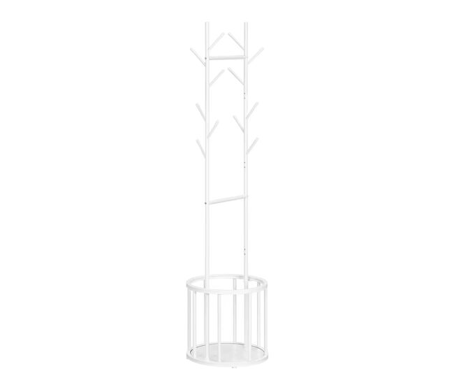 Perchero de pie 41x41x175 cm - diseño en forma de árbol con cesta de almacenamiento, perchero independiente - blanco