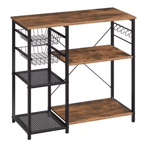Estante de cozinha 40x90x82 cm - com arrumação aberta, suporte para micro-ondas e máquina de café, estilo moderno - Preto + Castanho Estante de cozinha 40x90x82 cm - com arrumação aberta, suporte para micro-ondas e máquina de café, estilo moderno - Preto + Castanho