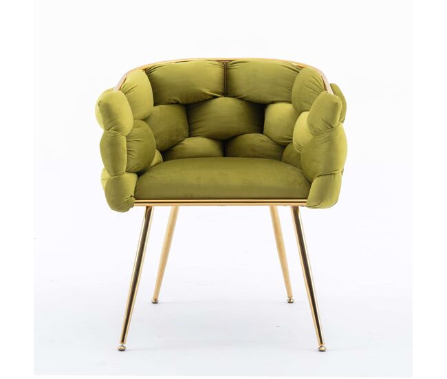 Sillón auxiliar 58x59x69 cm - moderno con estructura metálica, acolchado cómodo para dormitorio, salón y comedor - verde oliva