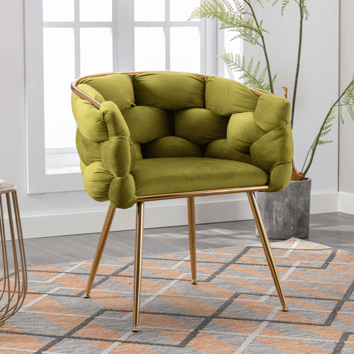 Poltrona auxiliar 58x59x69 cm - moderna, com estrutura metálica e estofamento confortável, para o quarto, sala de estar e sala de jantar - verde-oliva Poltrona auxiliar 58x59x69 cm - moderna, com estrutura metálica e estofamento confortável, para o quarto, sala de estar e sala de jantar - verde-oliva