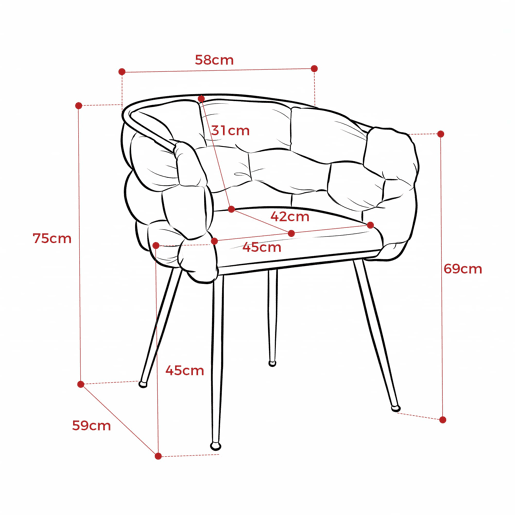 Poltrona auxiliar 58x59x69 cm - moderna, com estrutura metálica e estofamento confortável, para o quarto, sala de estar e sala de jantar - verde-oliva Poltrona auxiliar 58x59x69 cm - moderna, com estrutura metálica e estofamento confortável, para o quarto, sala de estar e sala de jantar - verde-oliva