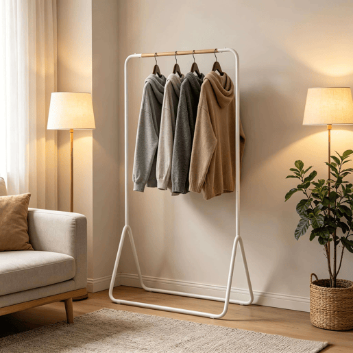 Cabideiro de pé 80x45x145 cm - multifuncional com barra para roupa e gancho para casacos - branco Cabideiro de pé 80x45x145 cm - multifuncional com barra para roupa e gancho para casacos - branco