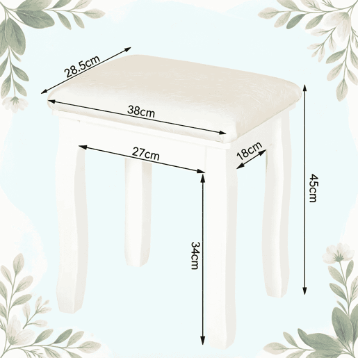 Banco de maquilhagem 38 x 28,5 x 45 cm - Estofado para quarto e maquilhagem - Branco