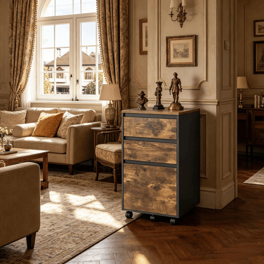 Armário auxiliar móvel com espaço de arrumação e um design elegante Armário auxiliar móvel com espaço de arrumação e um design elegante