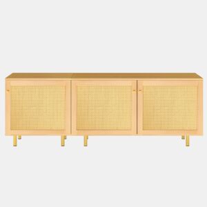 Aparador modular 63 x 180 x 40 cm - Armário de três portas, compartimento para talheres, estilo rústico - Natural
