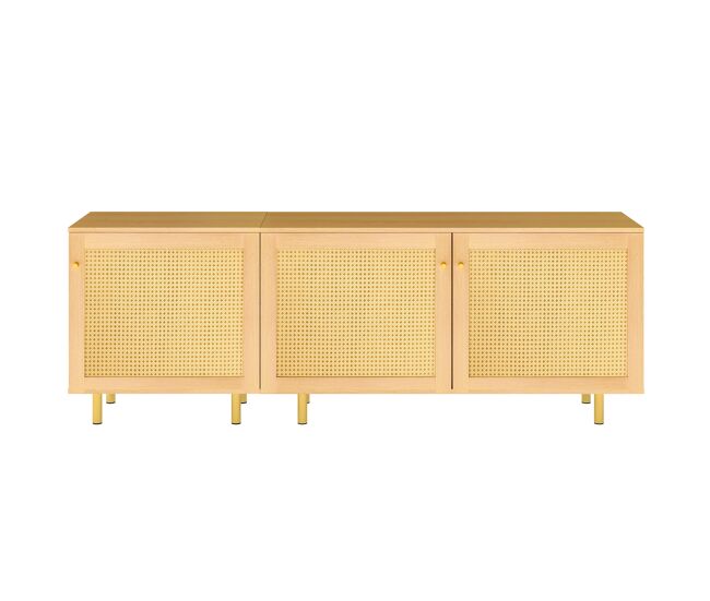 Aparador modular 63x180x40 cm - armario de tres puertas, almacenamiento de cubertería, estilo rústico - natural