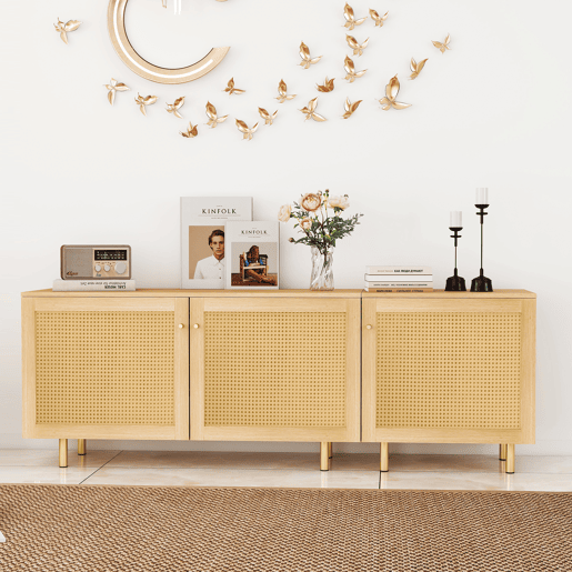 Aparador modular 63 x 180 x 40 cm - Armário de três portas, compartimento para talheres, estilo rústico - Natural Aparador modular 63 x 180 x 40 cm - Armário de três portas, compartimento para talheres, estilo rústico - Natural