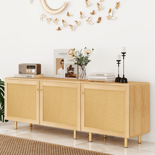 Aparador modular 63 x 180 x 40 cm - Armário de três portas, compartimento para talheres, estilo rústico - Natural Aparador modular 63 x 180 x 40 cm - Armário de três portas, compartimento para talheres, estilo rústico - Natural