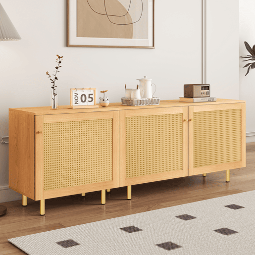 Aparador modular 63 x 180 x 40 cm - Armário de três portas, compartimento para talheres, estilo rústico - Natural Aparador modular 63 x 180 x 40 cm - Armário de três portas, compartimento para talheres, estilo rústico - Natural