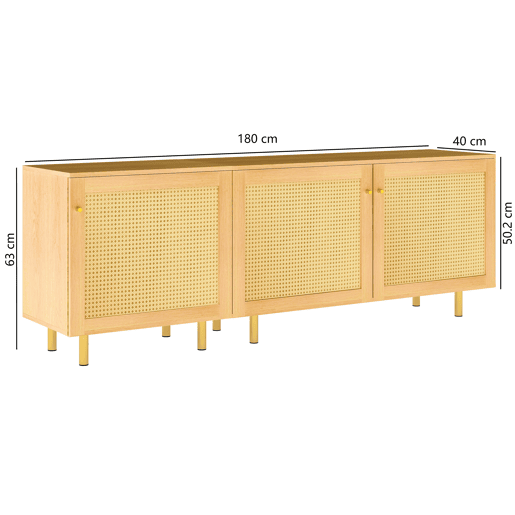 Aparador modular 63 x 180 x 40 cm - Armário de três portas, compartimento para talheres, estilo rústico - Natural Aparador modular 63 x 180 x 40 cm - Armário de três portas, compartimento para talheres, estilo rústico - Natural