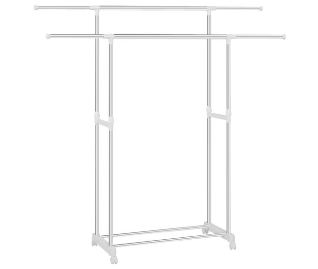 Perchero de ropa 151,5x42x171 cm - con ruedas, doble barra extensible, portátil - multicolor