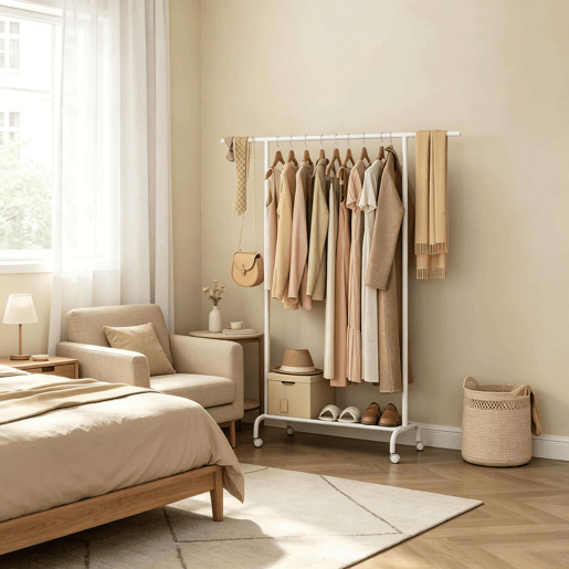 Cabideiro com rodas - Design aberto e portátil para roupa - Branco Cabideiro com rodas - Design aberto e portátil para roupa - Branco
