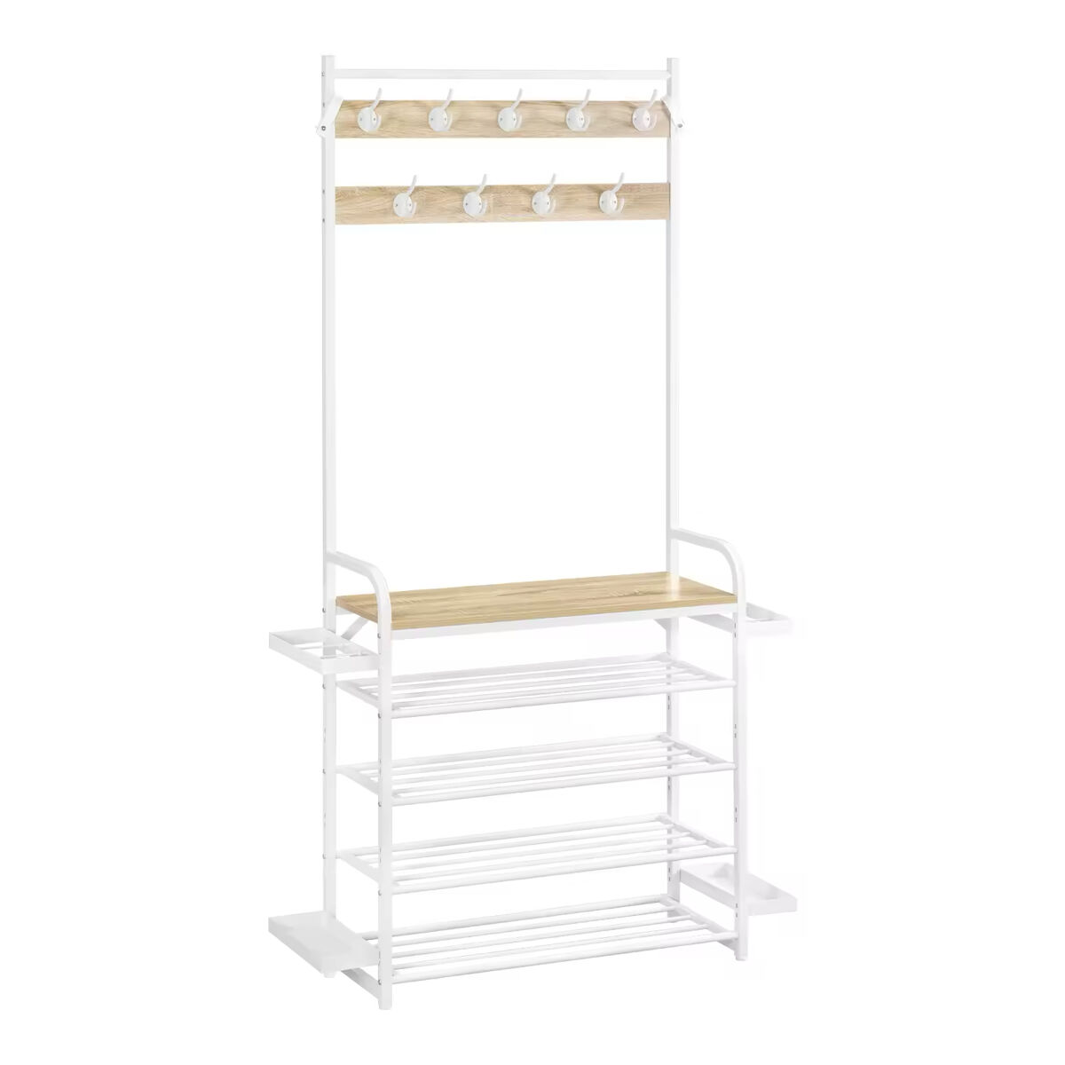 Perchero de recibidor + - diseño abierto con estantes de almacenamiento - blanco y roble claro