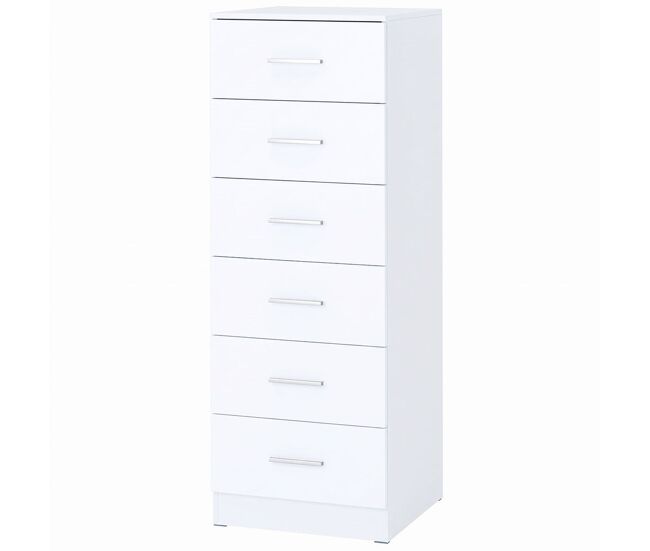 Homcom cómoda de 6 cajones, cajonera para dormitorio alta y estrecha, sinfonier para salón, vestidor, entrada, 40x40x110 cm, blanco