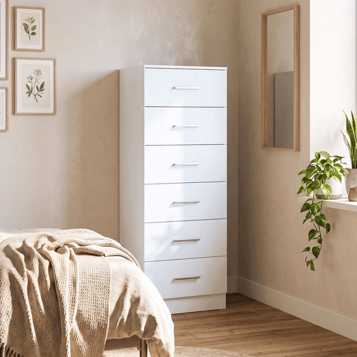 HOMCOM Cómoda de 6 Gavetas, Cómoda Alta e Estreita para Quarto, Sala, Closet ou Entrada, 40x40x110 cm, Cinzento Claro e Branco HOMCOM Cómoda de 6 Gavetas, Cómoda Alta e Estreita para Quarto, Sala, Closet ou Entrada, 40x40x110 cm, Cinzento Claro e Branco