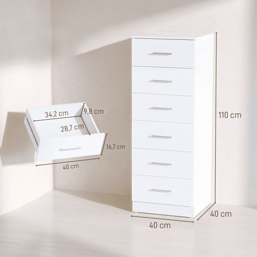 HOMCOM Cómoda de 6 Gavetas, Cómoda Alta e Estreita para Quarto, Sala, Closet ou Entrada, 40x40x110 cm, Cinzento Claro e Branco HOMCOM Cómoda de 6 Gavetas, Cómoda Alta e Estreita para Quarto, Sala, Closet ou Entrada, 40x40x110 cm, Cinzento Claro e Branco
