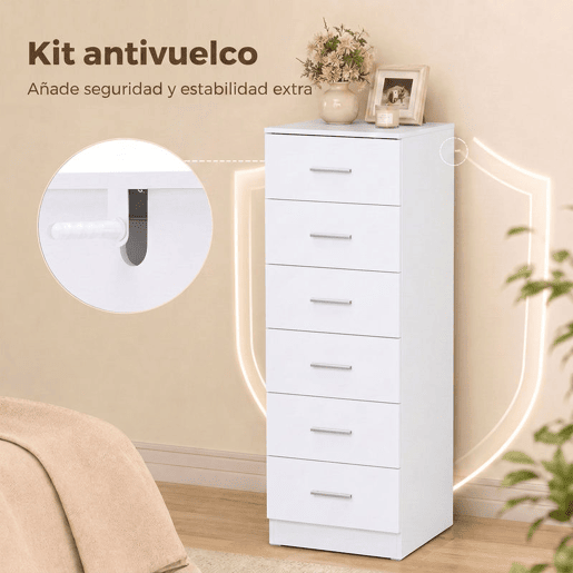 HOMCOM Cómoda de 6 Gavetas, Cómoda Alta e Estreita para Quarto, Sala, Closet ou Entrada, 40x40x110 cm, Cinzento Claro e Branco HOMCOM Cómoda de 6 Gavetas, Cómoda Alta e Estreita para Quarto, Sala, Closet ou Entrada, 40x40x110 cm, Cinzento Claro e Branco