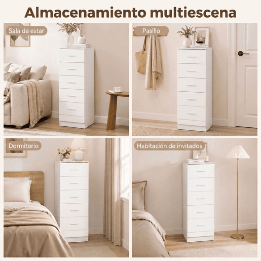 HOMCOM Cómoda de 6 Gavetas, Cómoda Alta e Estreita para Quarto, Sala, Closet ou Entrada, 40x40x110 cm, Cinzento Claro e Branco HOMCOM Cómoda de 6 Gavetas, Cómoda Alta e Estreita para Quarto, Sala, Closet ou Entrada, 40x40x110 cm, Cinzento Claro e Branco