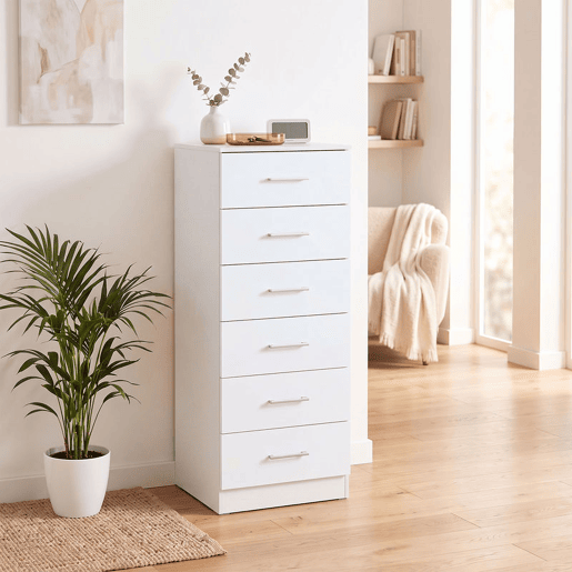 HOMCOM Cómoda de 6 Gavetas, Cómoda Alta e Estreita para Quarto, Sala, Closet ou Entrada, 40x40x110 cm, Cinzento Claro e Branco HOMCOM Cómoda de 6 Gavetas, Cómoda Alta e Estreita para Quarto, Sala, Closet ou Entrada, 40x40x110 cm, Cinzento Claro e Branco